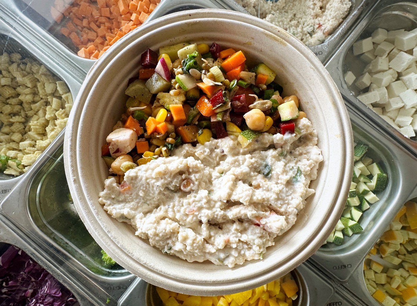 Moon Bowl — millets in herbed probiotic yogurt with seasonal vegetables