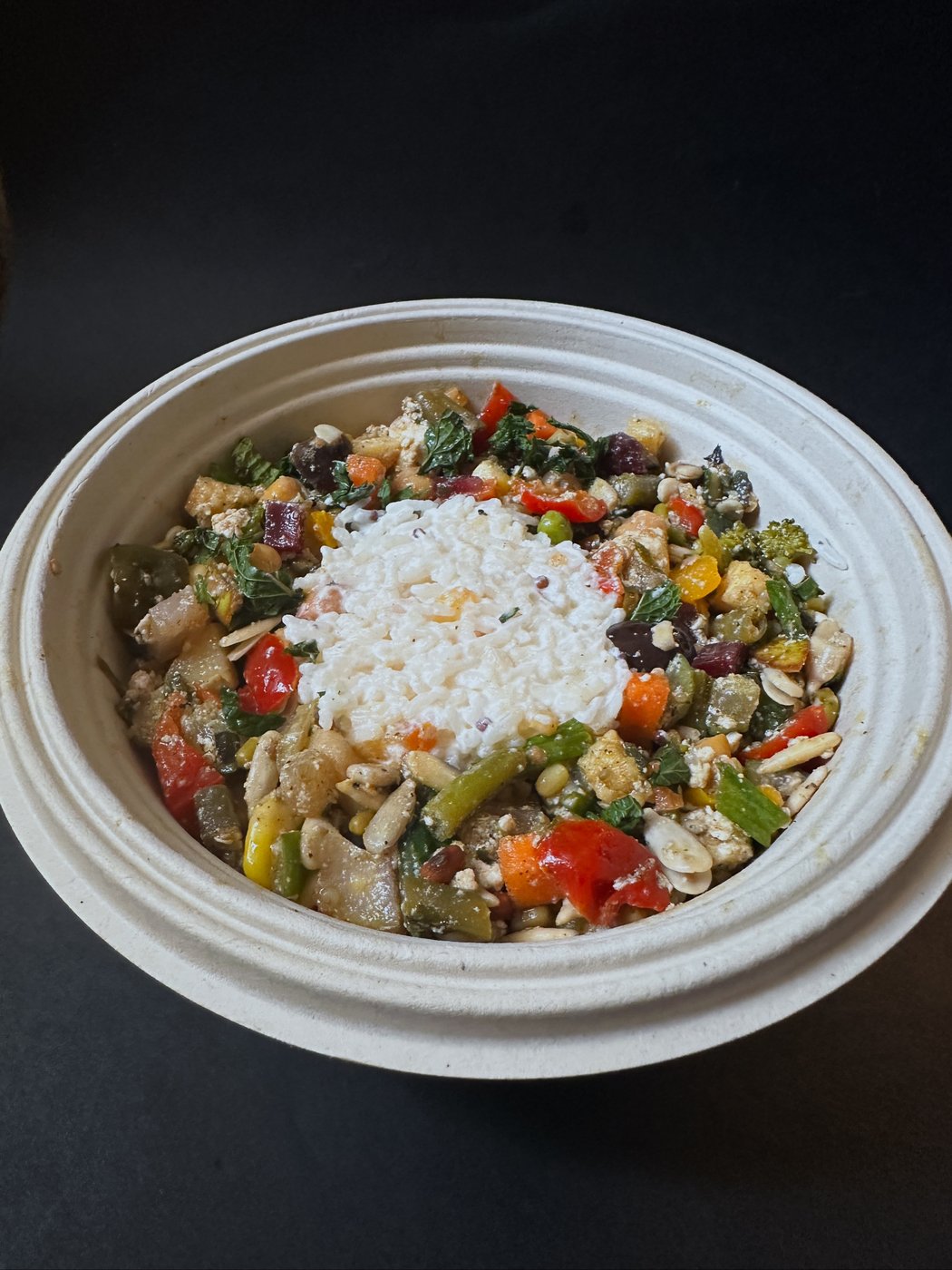 Moon Bowl — curd rice over seasonal vegetables